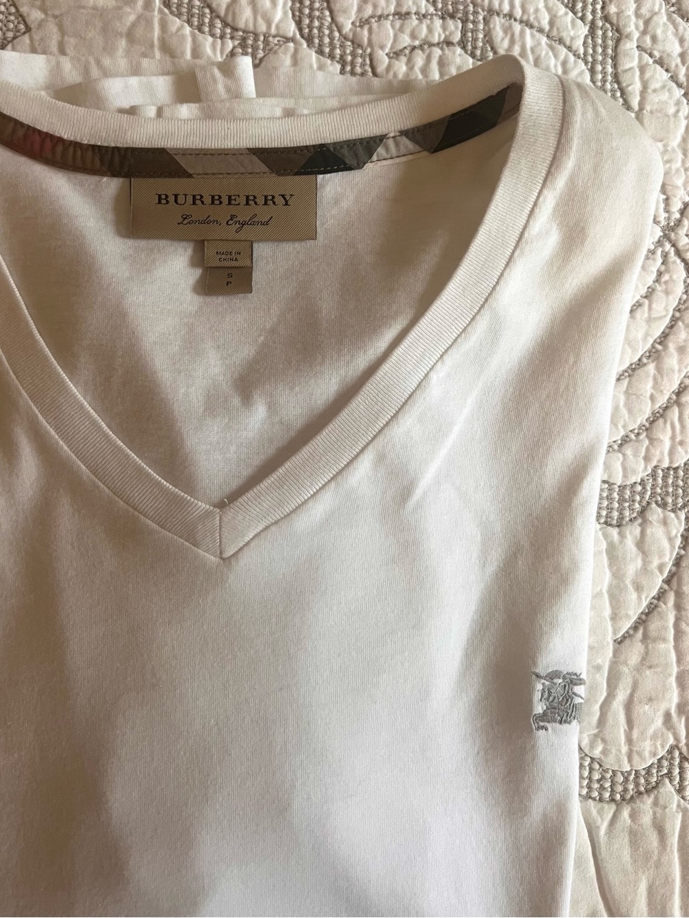 Men’s Burberry V Neck White T Shirt